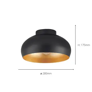 EGLO Mogano 2 Domed Gold Semi- Flush Ceiling Light