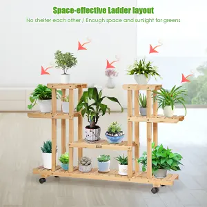 Costway 4-Tier Flower Plant Stand Wooden Flower Rack Display Shelf w/ Wheels & 8 Shelves