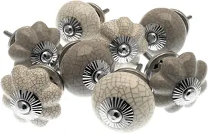 MangoTreeKnobs Set of 8 White and Whisper Grey Crackle and Plain Finish Cupboard Knobs