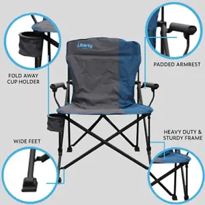 Liberty LLFC-1 Folding Chair, Blue with Padded Armrests and Drink Holder