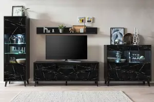 Elegant Fina 04 TV Cabinet H680mm W1860mm D400mm - Black Marble & Matt Finish with Versatile Storage