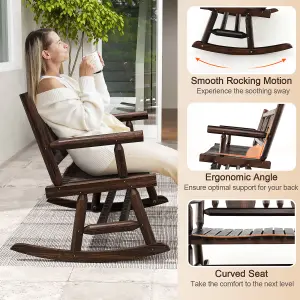 Costway Patio Rocking Bench Carbonized Wood Double Rocker Lovesear w/ Ergonomic Seat