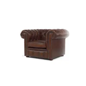 Chesterfield Low Back Club ArmChair Antique Brown Real Leather In Classic Style