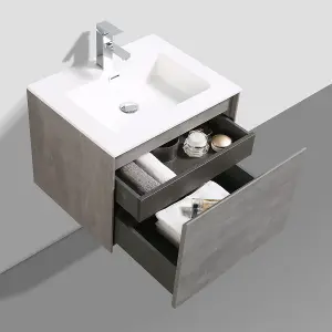 Rigel Concrete Wall Hung Bathroom Vanity Unit with White Basin (W)600mm (H)450mm