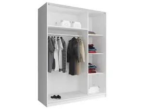 Mika 3 Contemporary Mirrored Wardrobe 4 Shelves 1 Hanging Rail 2 Sliding Door in White Matt Finish (H)2140mm (W)1500mm (D)630mm