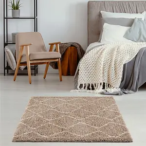 Moroccan Shaggy Beige Living Room Rug 820