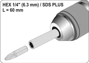 Yato professional Magnetic Bit Holder SDS-plus to 1/4" Hex Shank 60mm (YT-04690)