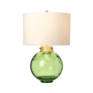 Elstead Kara Table Lamp, Dark Green, Faux Silk Shade