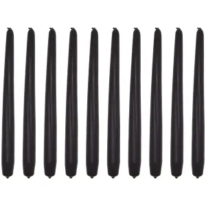 Tapered Dinner Candles, Pack of 10, Unscented, Long Burning Time, 24 cm / 19.45" (Black, Matt)