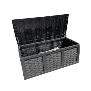 HUGE XXL 634 Litre Rattan Style Garden Cushion Storage Box   Sit on Lid   Black