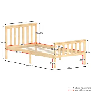 Vida Designs Milan Pine 3ft Single Wooden Bed Frame - High Foot End