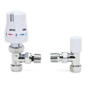 2 Pack x LavaTap Thermostatic Radiator Valve Angled TRV & Lockshield 15mm Radiator Thermostat Valve