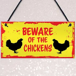 Red Ocean BEWARE OF THE CHICKENS Hanging Plaque Chicken Coop Sign Chicken Gifts