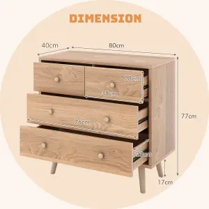 COSTWAY 4-Drawer Dresser Chest Wooden Storage Drawer Cabinet Modern Beside Table