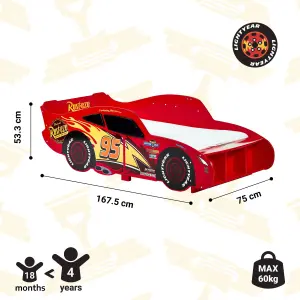 Disney Cars Lightning McQueen Toddler Bed: Sturdy Engineered Wood Construction, Fits 140cm x 70cm Mattress (Mattress not included)