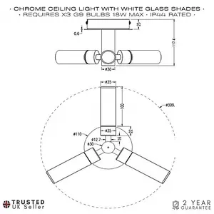 Modern Chrome IP44 Rated Bathroom Ceiling Light with Tubular Glass Shades