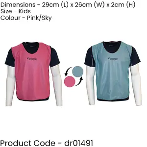 4-9 Years Kids Reversible Sports Training Bib - PINK & SKY BLUE 2 Colour Vest