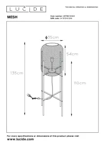 Lucide Mesh Vintage Floor Lamp 35cm - 1xE27 - Matt Gold, Brass