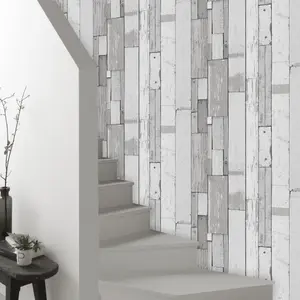 GoodHome Laas Grey Wood effect Textured Wallpaper