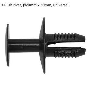 20 PACK Black Push Rivet Trim Clip - 20mm x 30mm - Universal Vehicle Fitting