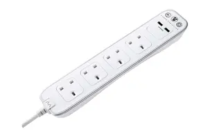 Masterplug Surge White 4 socket Extension lead with USB, 1m