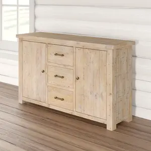 Almerton Large Sideboard 2 Door 3 Drawer – Solid Reclaimed Natural Pine. Fully Assembled.