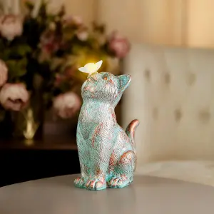 Resin Cat Statue Garden Ornaments Outdoor with Solar Butterfly