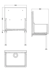 Single Bowl Fireclay Ceramic Cleaner Sink with Grill & Legs, 515mm x 535mm x 393mm - White/Chrome