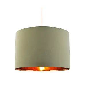 Contemporary Olive Cotton 10 Table/Pendant Lampshade with Shiny Copper Inner