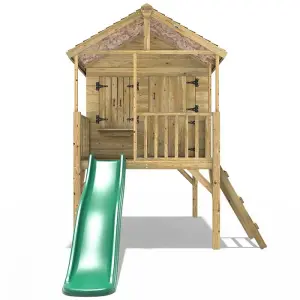 Rebo 5FT x 5FT Childrens Wooden Garden Playhouse on Deck with 6ft Slide - Falcon Green