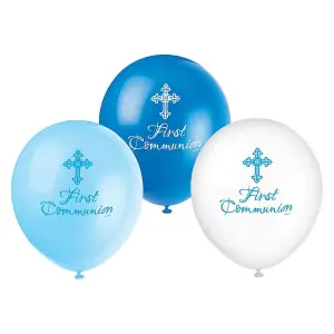 Unique Party Latex Radiant Cross First Holy Communion Balloon (Pack of 8) Blue (One Size)