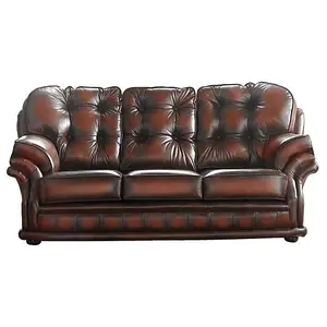 Chesterfield 3 Seater Antique Light Rust Leather Sofa Bespoke In Knightsbridge Style