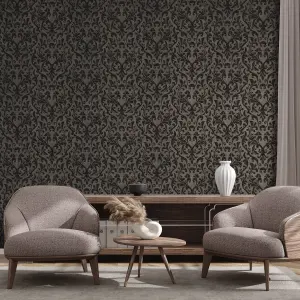 Galerie Urban Classics Dark Brown Mayfair Flocked Damask Wallpaper Roll