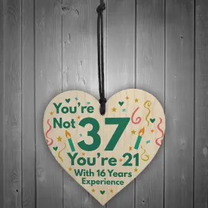 Red Ocean Funny Birthday Gifts For Women Novelty 37th Birthday Gift For Men Wooden Heart Sign Funny Birthday Card