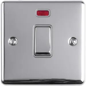 1 Gang 20A Single Light Switch & Neon - POLISHED CHROME & GREY TRIM 2 Way Rocker