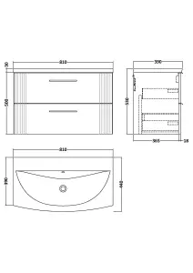 Retro 2 Drawer Wall Hung Vanity Unit with Curved 1 Tap Hole Ceramic Basin - 800mm - Satin Grey - Balterley