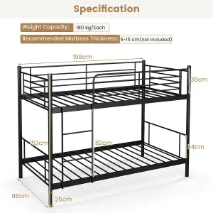 Costway 3FT Metal Bunk Bed Single over Single Loft Bed Frame W/ Ladder Safety Guardrail Black