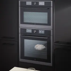 GoodHome GHCOM50 Built-in Compact Oven with microwave - Brushed black stainless steel effect