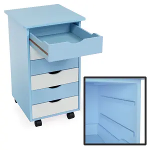 Chest of Drawers - with 6 drawers, made of wood, with 4 wheels, 36 x 40 x 65 cm - blue