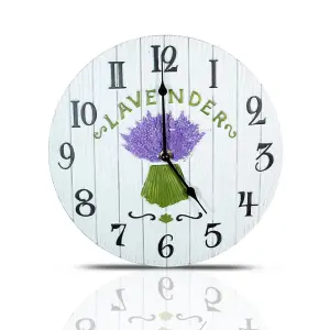 Lavender Indoor or Outdoor Clock - Battery Powered Weather Resistant Floral Wall or Fence Clock for Home or Garden - 27cm Diameter