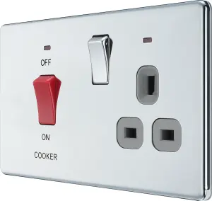 BG FPC70W Nexus Screwless Flat-Plate Switched Socket Cooker Unit Polished Chrome White Insert 45A