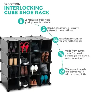 LIVIVO Multi-Purpose 16-Section Interlocking Cube Shoe Rack Organiser with Back Panels - Holder with Space for 16 Pairs of Shoes