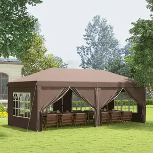 Outsunny 3 x 6m Pop Up Gazebo Height Adjustable Party Tent w/ Storage Bag Brown