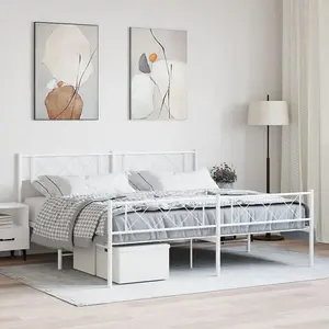 Berkfield Metal Bed Frame with Headboard and Footboard White 193x203 cm