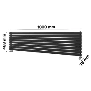 Ximax Champion FORH1164600A Anthracite Gas Horizontal Designer Radiator, (W)1800mm x (H)468mm