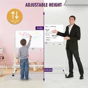 Costway Double-Sided Magnetic Mobile Whiteboard Adjustable Dry Erase Board