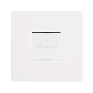 White Metal Screwless Plate 10A 1 Gang   3 Pole Fan Isolation Switch - White Trim - SE Home