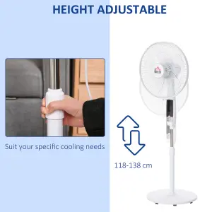 HOMCOM 54 Pedestal Stand Fan, 3 Speed 3 Mode, LED Panel, 3M Remote Controller, Height Adjustable, Black and White