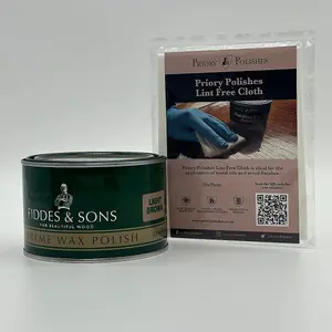 Fiddes Supreme Wax Polish, Light Brown 400ml & Free Priory Polishes Lint Free Cloth