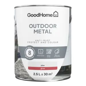 GoodHome Outdoor White Gloss Exterior Metal paint, 2.5L Tin